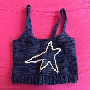 Navy Crochet Gracie Abrams Inspired Tank Top with Star Design